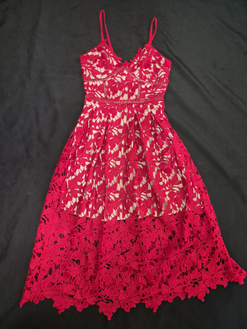 love...ady Red Floral Lace Fit & Flare Spaghetti Strap Dress